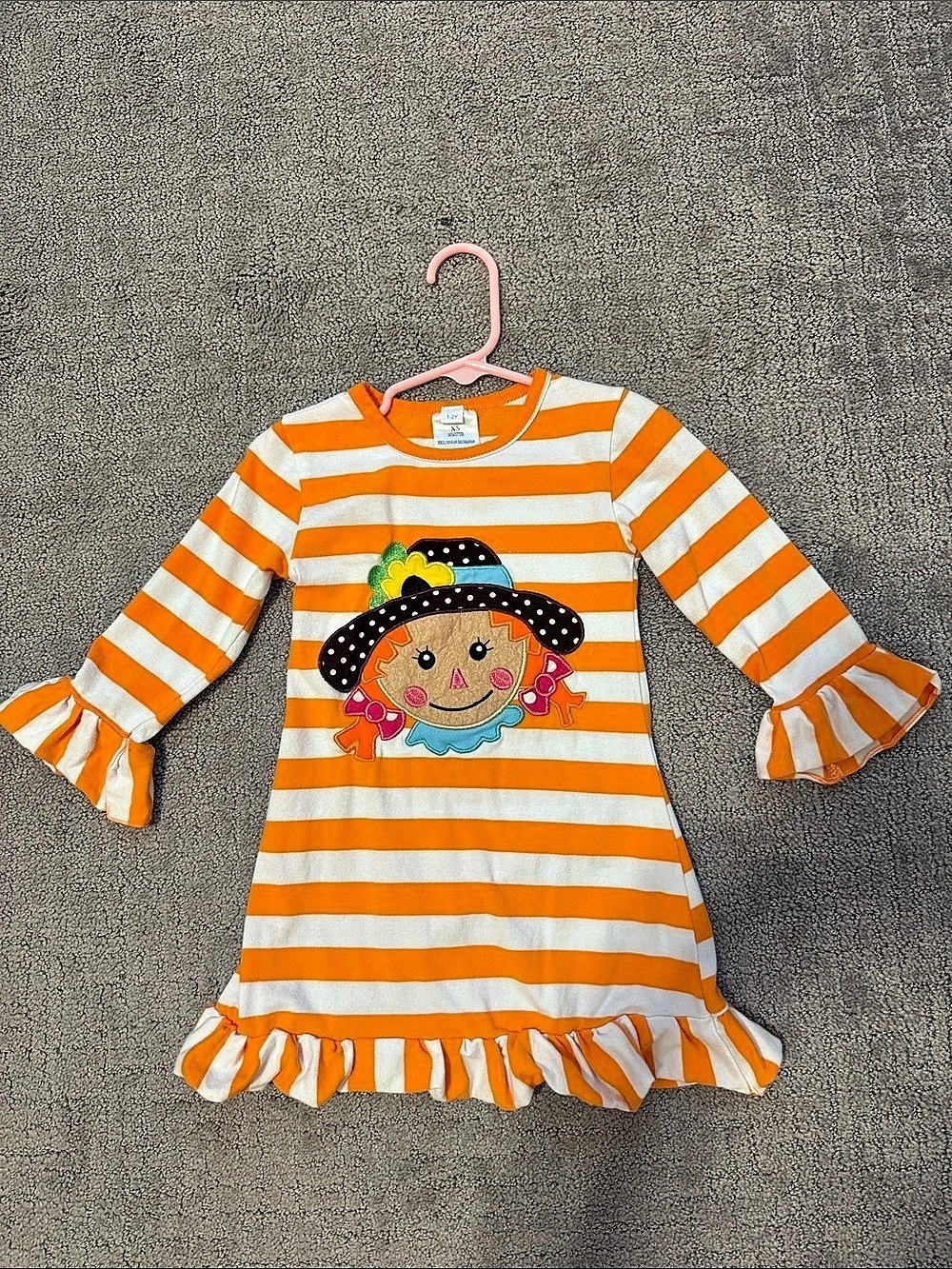 Striped Appliqué Dress Orange & White Size 1-2Y